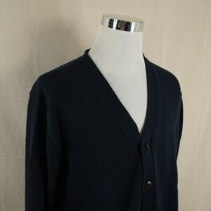 LL Bean XL Cardigan Sweater Navy Blue Knit Button Up 100% Cotton OKU38 Mens